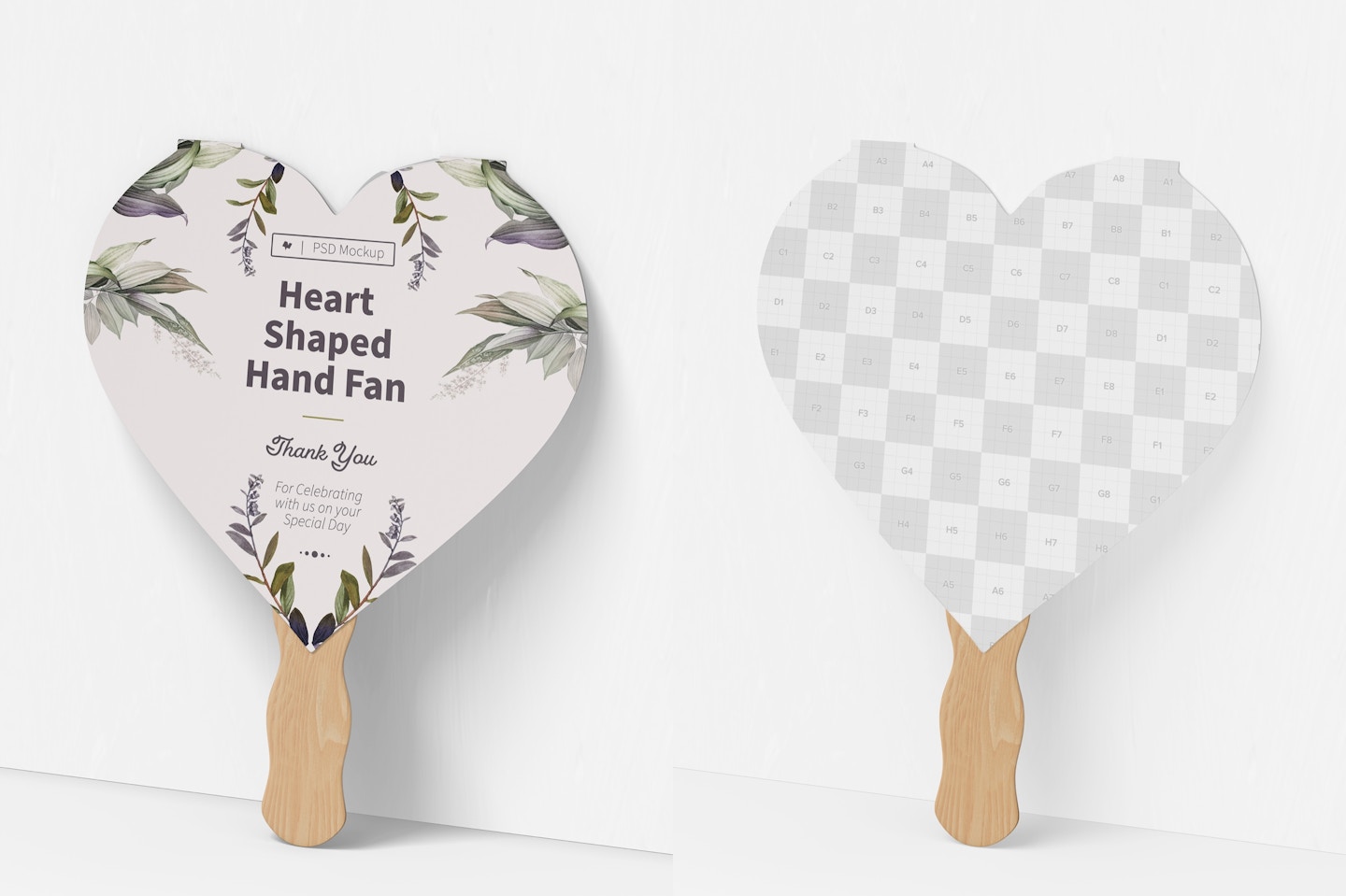 Heart Shaped Hand Fan Mockup, Leaned