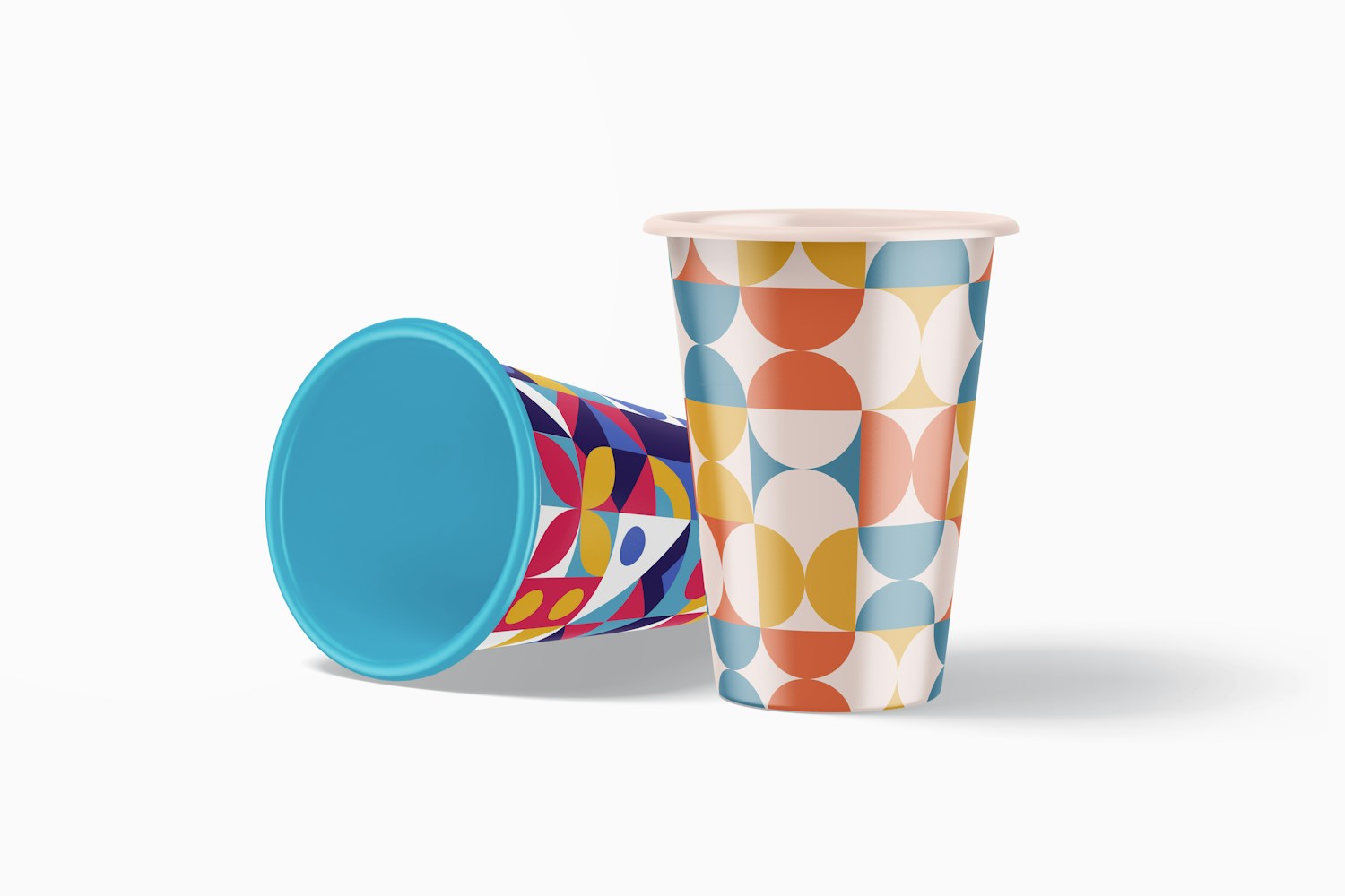 Enamel Tumblers Mockup, Dropped and Standing Enamel Tumblers Mockup, Dropped and Standing