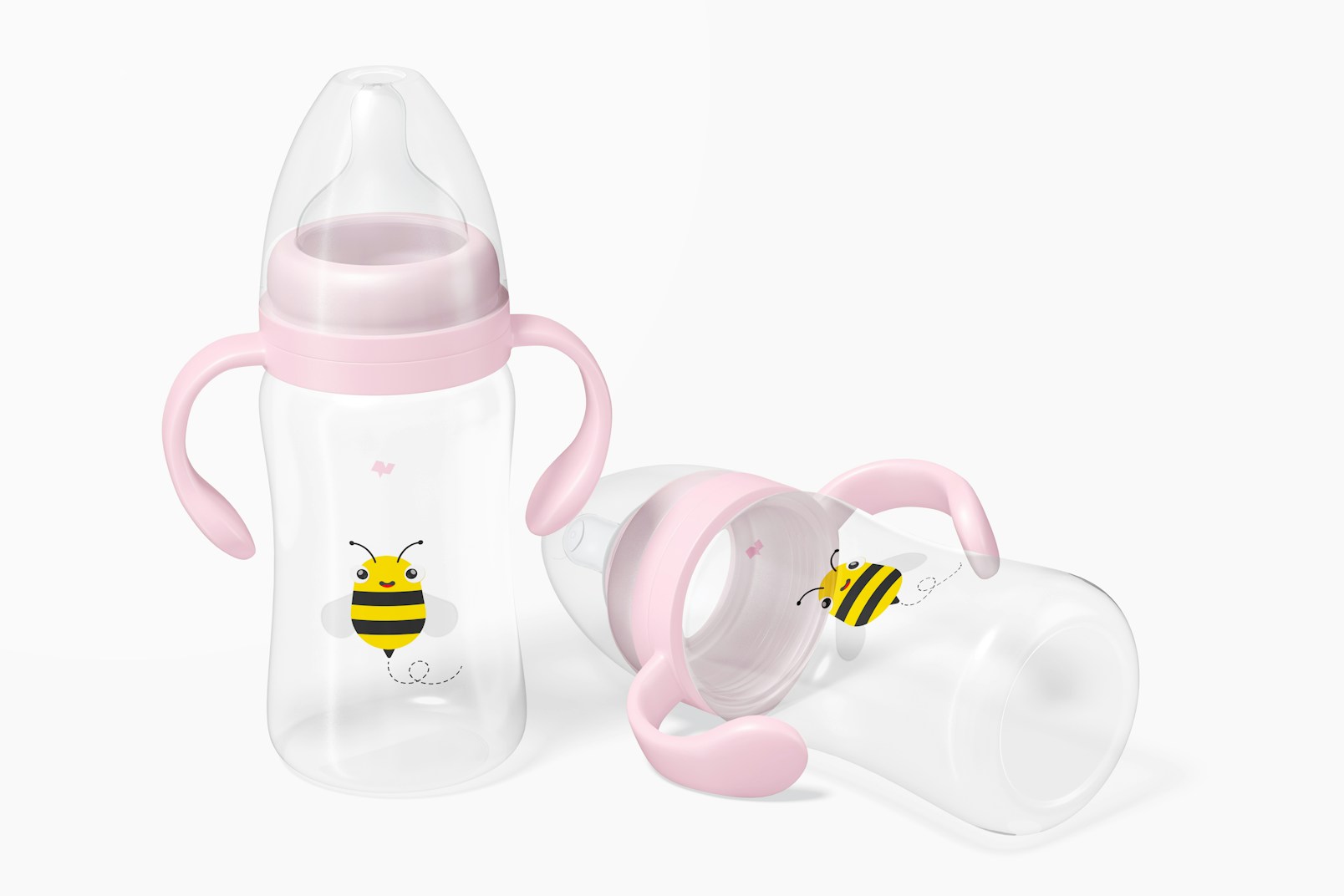 300ml Baby Milk Bottles Blister Mockup, Standing and Dropped