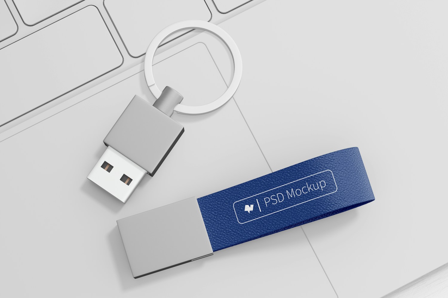 Leather Keychain USB Mockup, Top View