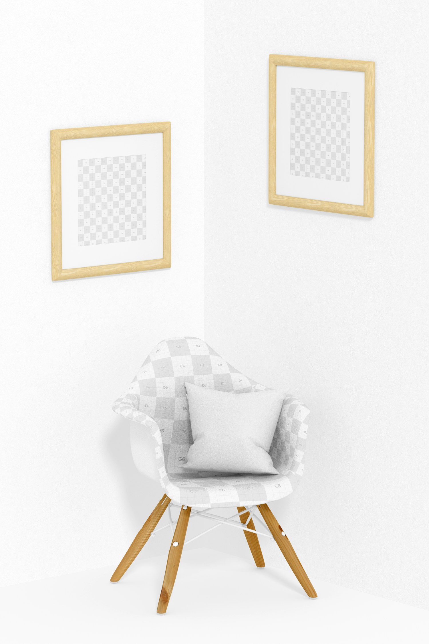 Square Frames with Fabric Chair Mockup, Perspective