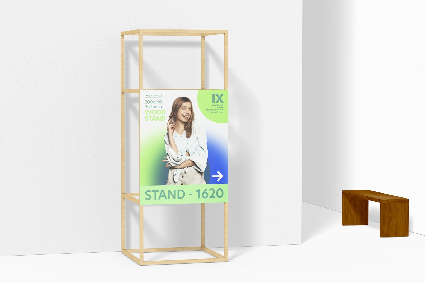 200x160 Poster on Wood Stand Mockup, Right View
