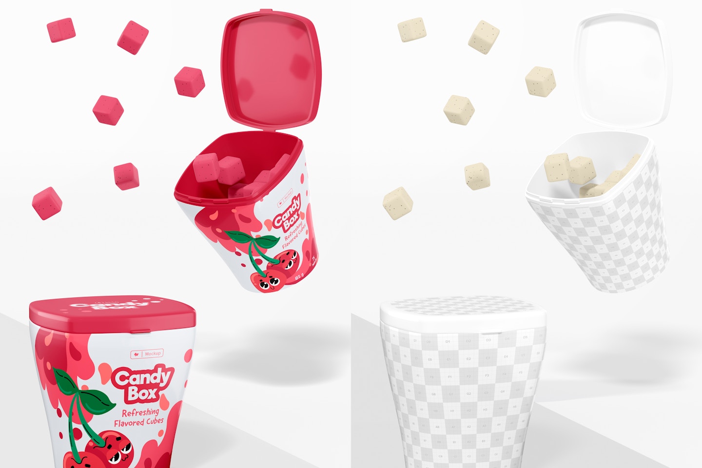 Plastic Candy Boxes Mockup, Floating
