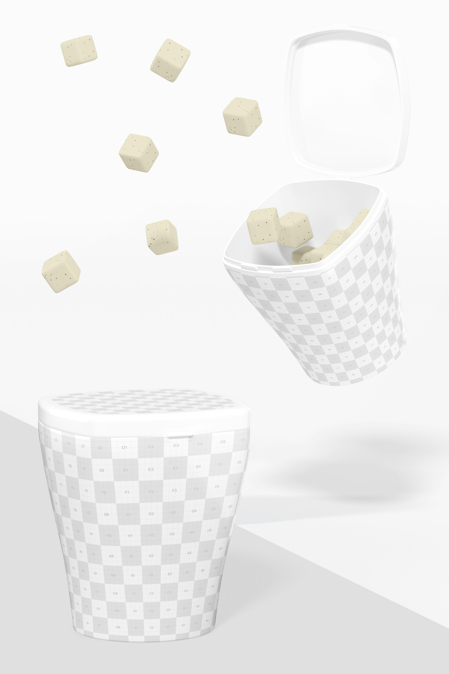 Plastic Candy Boxes Mockup, Floating
