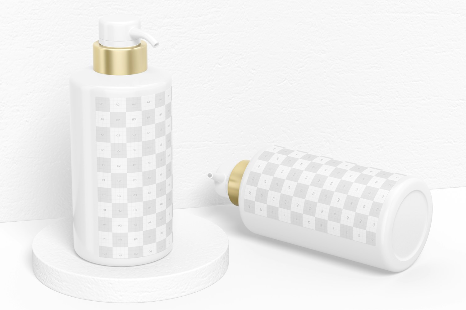 300 ml Shampoo Bottle Mockup, Standing and Dropped