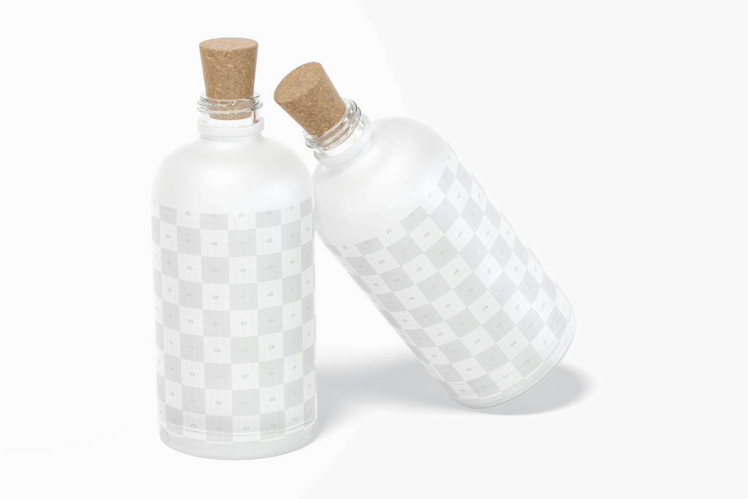 Frosted Glass Bottles with Cork Mockup Frosted Glass Bottles with Cork Mockup