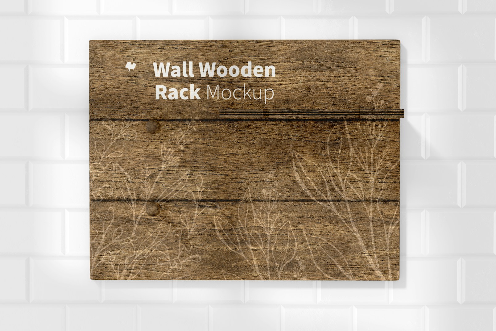Wall Wooden Rack Mockup, Front View