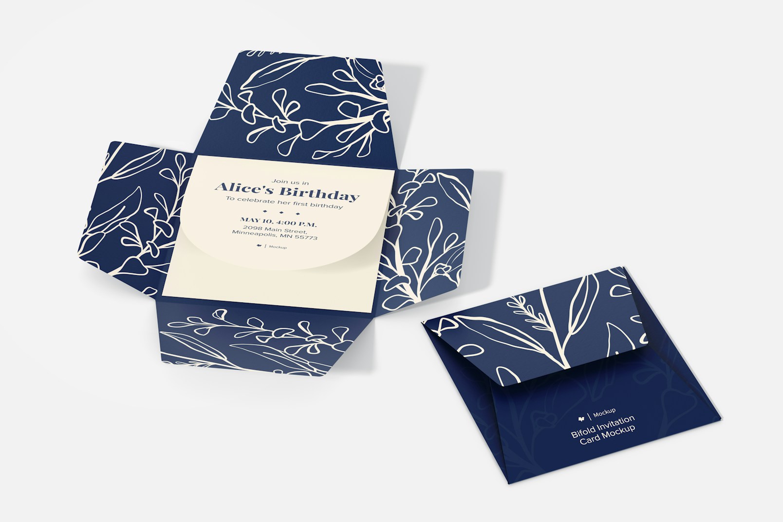 Bifold Invitation Cards Mockup, Opened and Closed