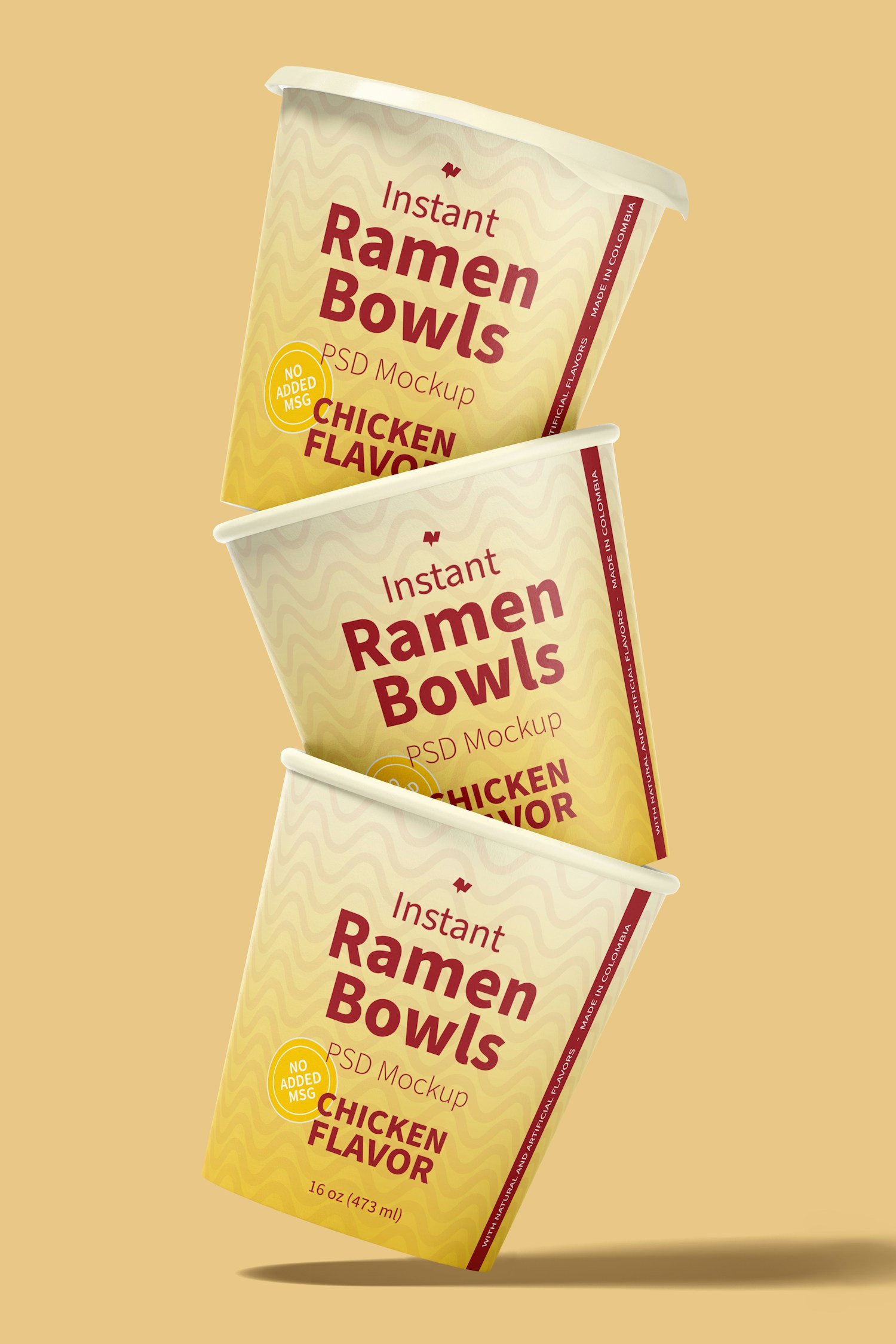 Instant Ramen Bowls Mockup, Stacked Set