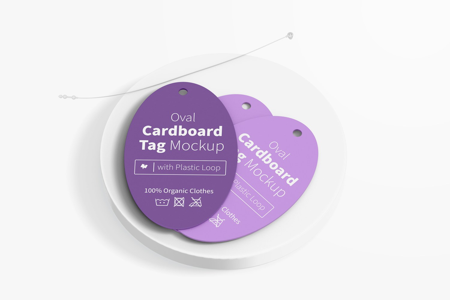 Oval Cardboard Tags with Plastic Loop Mockup, Top View
