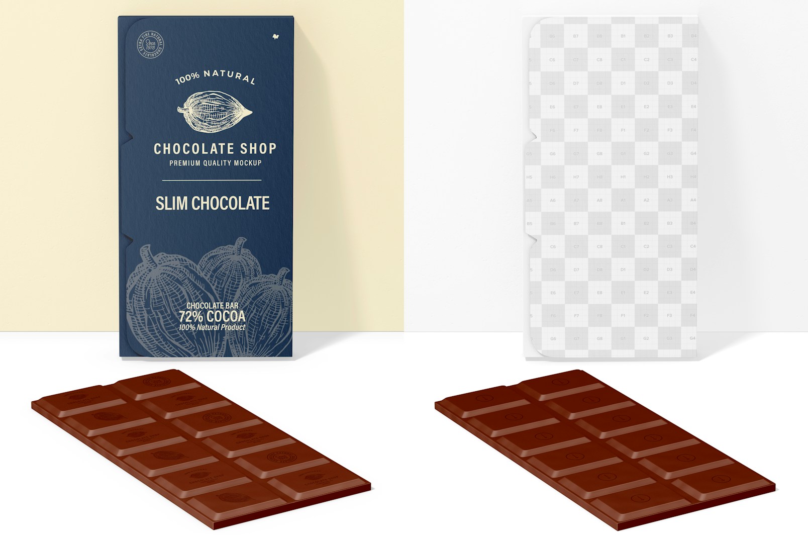 Maqueta de Caja Delgada de Chocolate, Front View