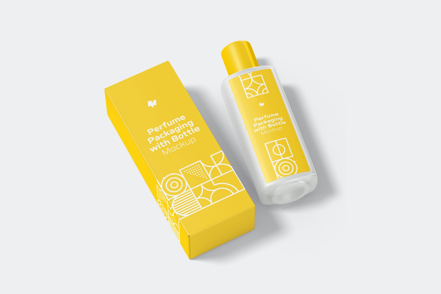 Large Perfume Packaging with Bottle Mockup, Top view Large Perfume Packaging with Bottle Mockup, Top view