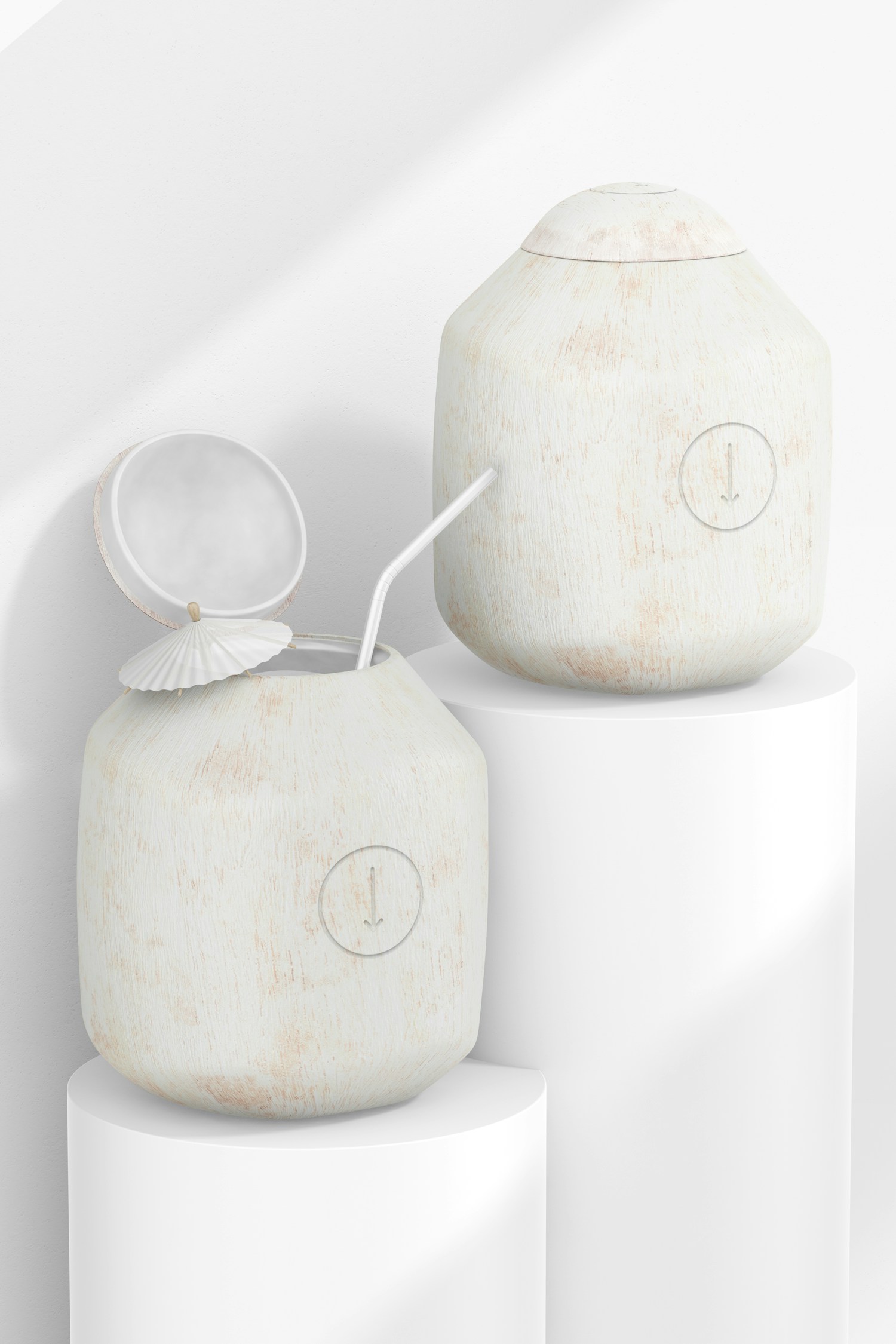 Customizable Coconuts Mockup, Opened and Closed
