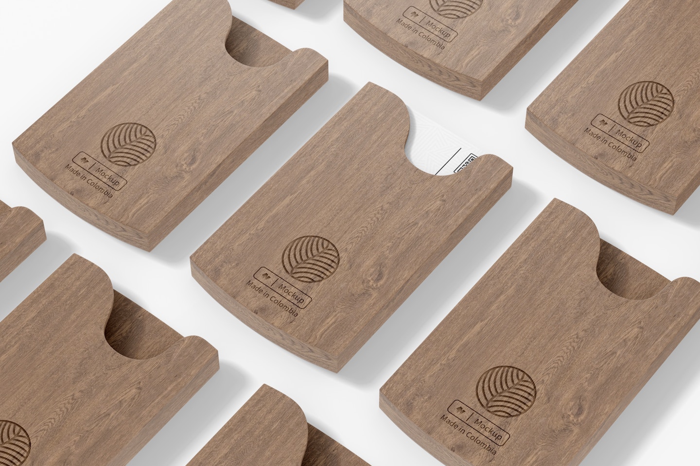 Portable Wooden Business Card Holders Mockup, Mosaic