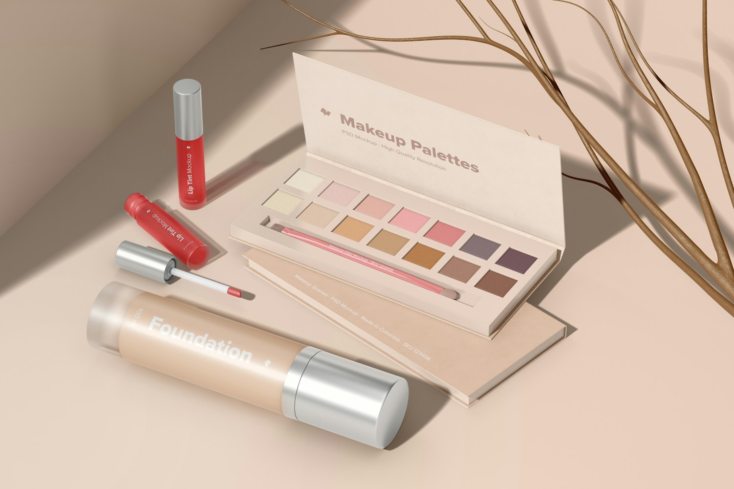Makeup Palettes Mockup, Perspective View 02