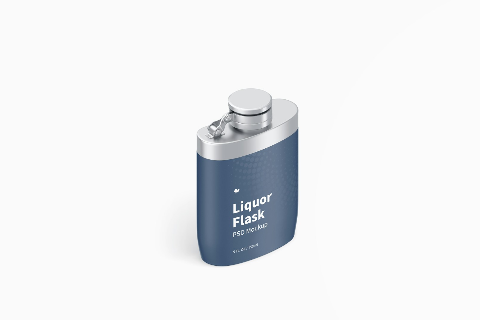 Liquor Flask With Plastic Wrap Mockup, Isometric Right View