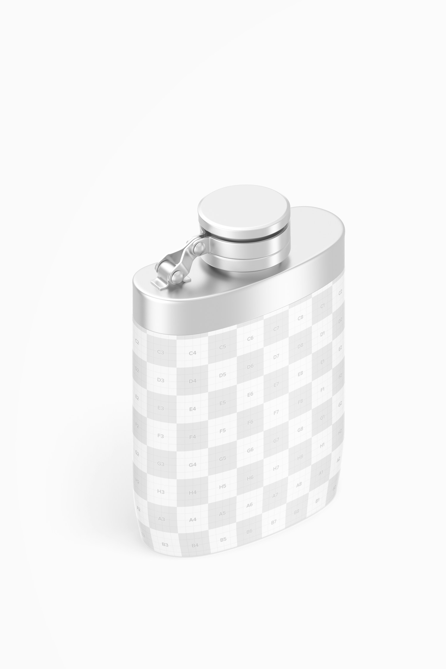 Liquor Flask With Plastic Wrap Mockup, Isometric Right View