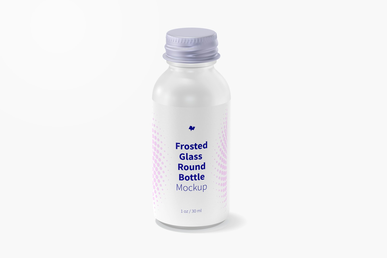1 oz Frosted Glass Round Bottle Mockup, Front View