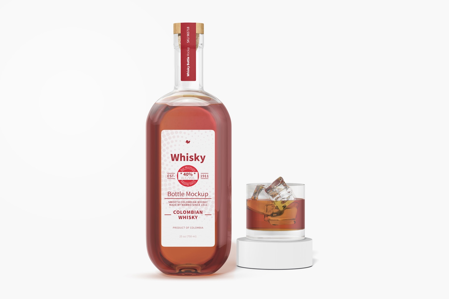 Maqueta de Botella de Whisky con Vaso