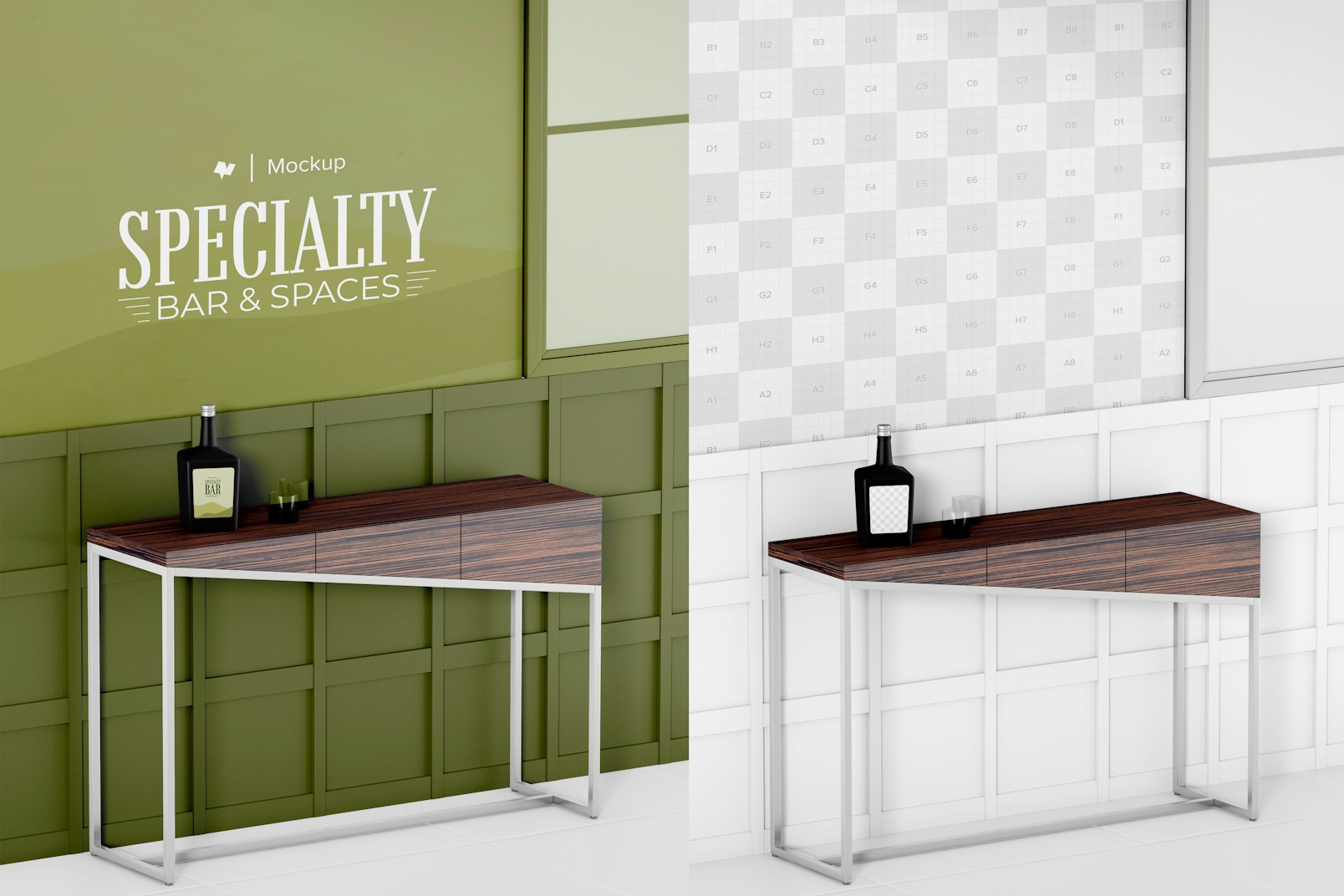 Specialty Bar Wall Mockup, Perspective