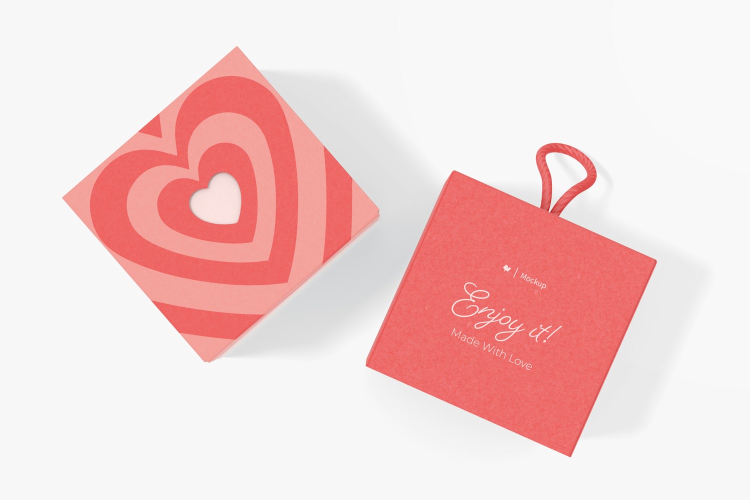 Kraft Cube Box With Heart Mockup, Top View