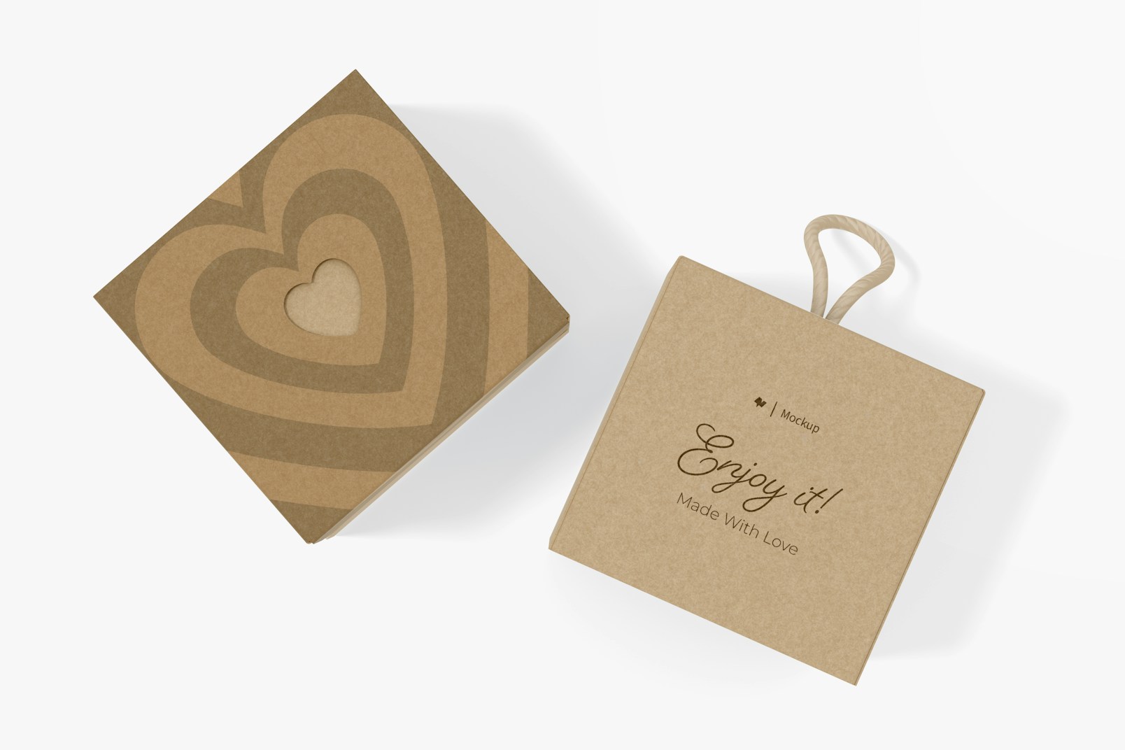 Kraft Cube Box With Heart Mockup, Top View