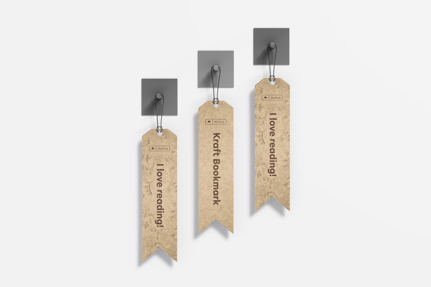 Kraft Bookmarks Mockup, Hanging