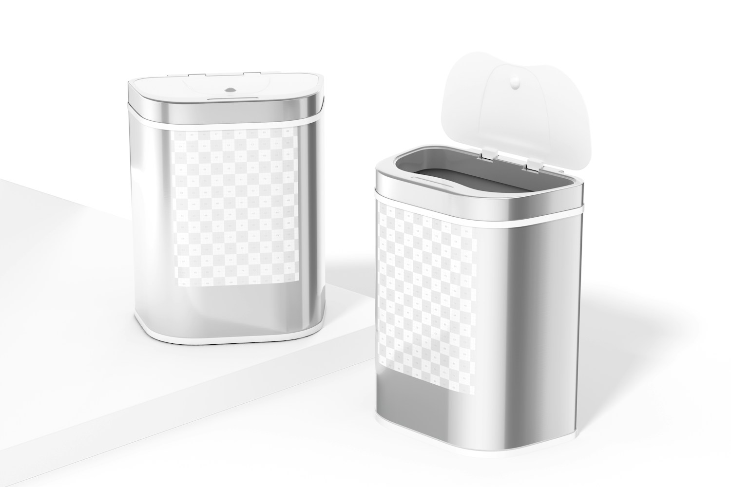 Garbage Cans with Lid Mockup, Opened and Closed
