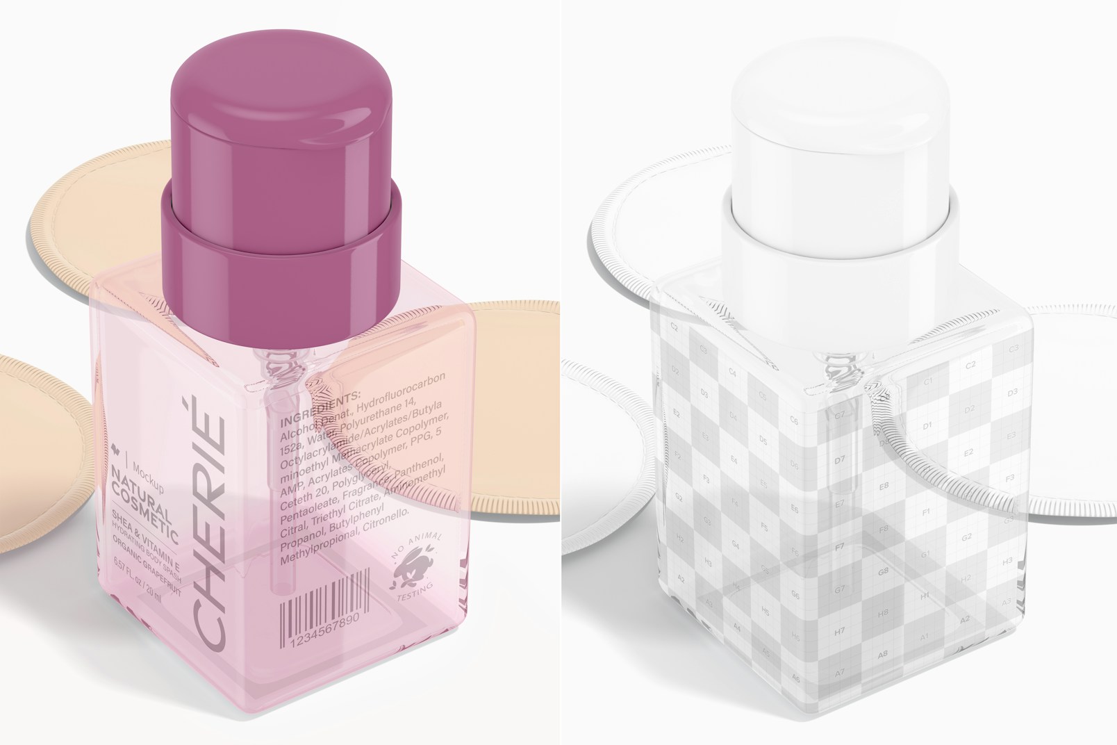 Square Squeeze Pump Bottle Mockup, Perspective View