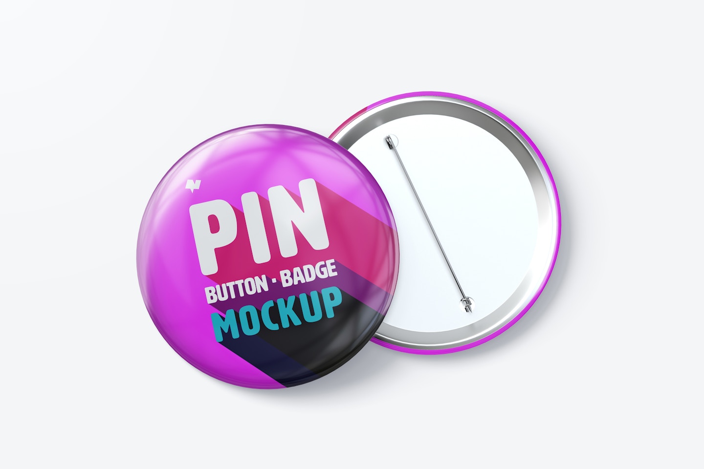 Pin Button Badges Mockup, Front and Back View