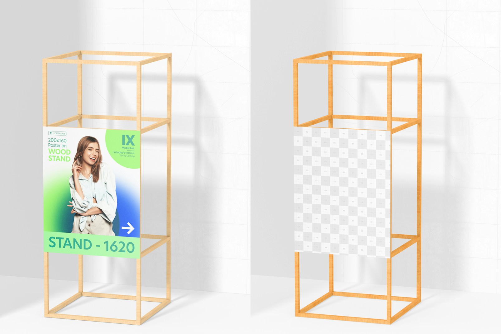 200x160 Poster on Wood Stand Mockup, Left View