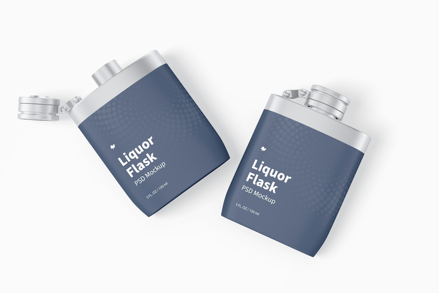 Liquor Flasks With Plastic Wrap Mockup, Top View Liquor Flasks With Plastic Wrap Mockup, Top View