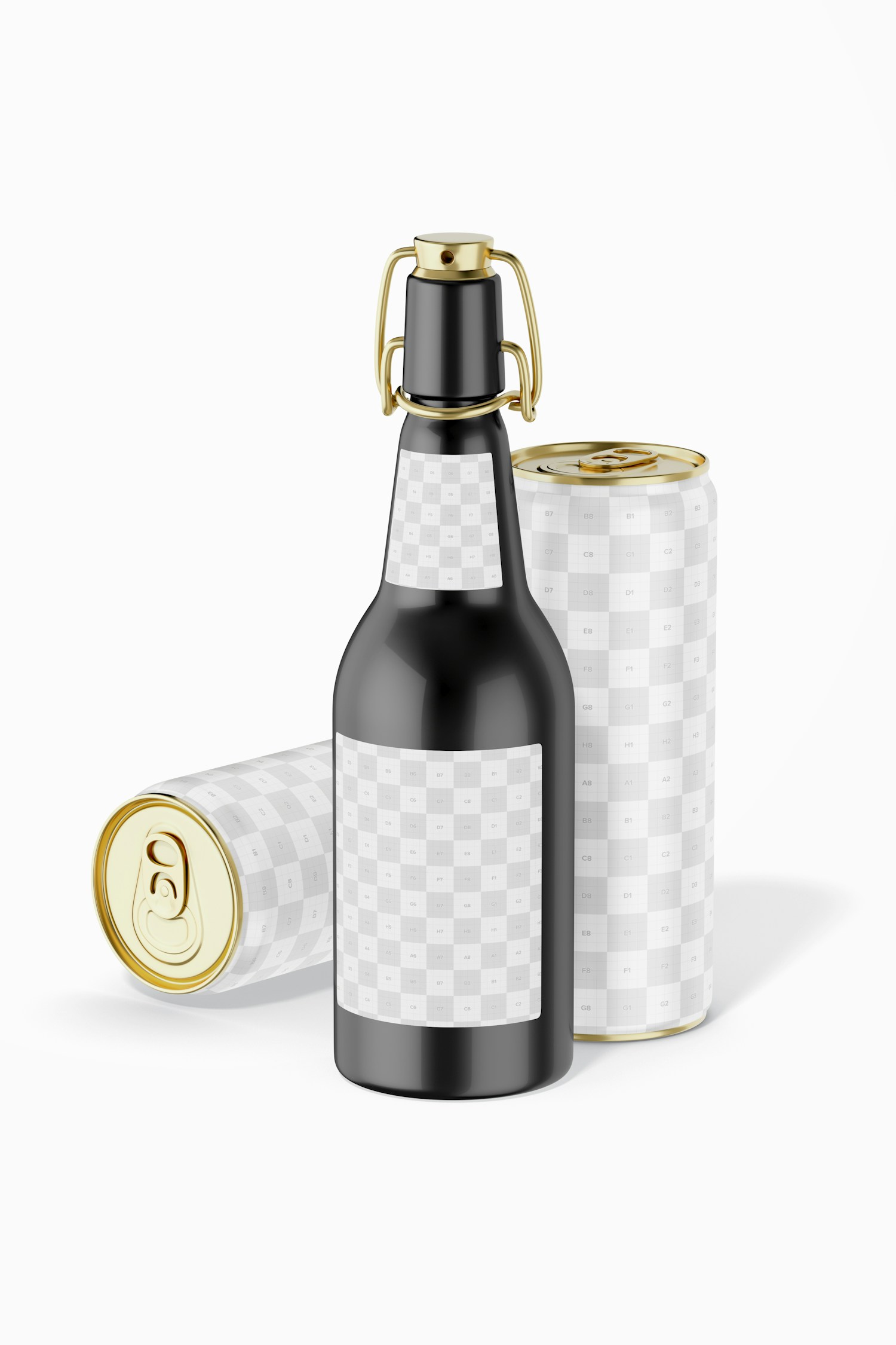 Beer Can and Bottle Mockup, Perspective
