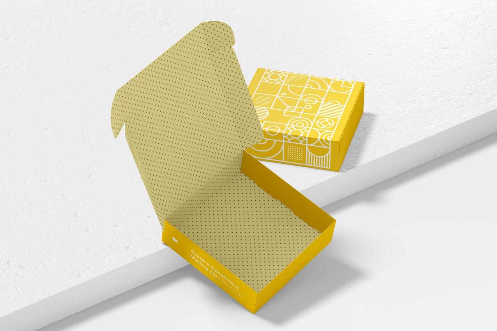 Square Cardboard Mailing Boxes Mockup, Opened and Closed