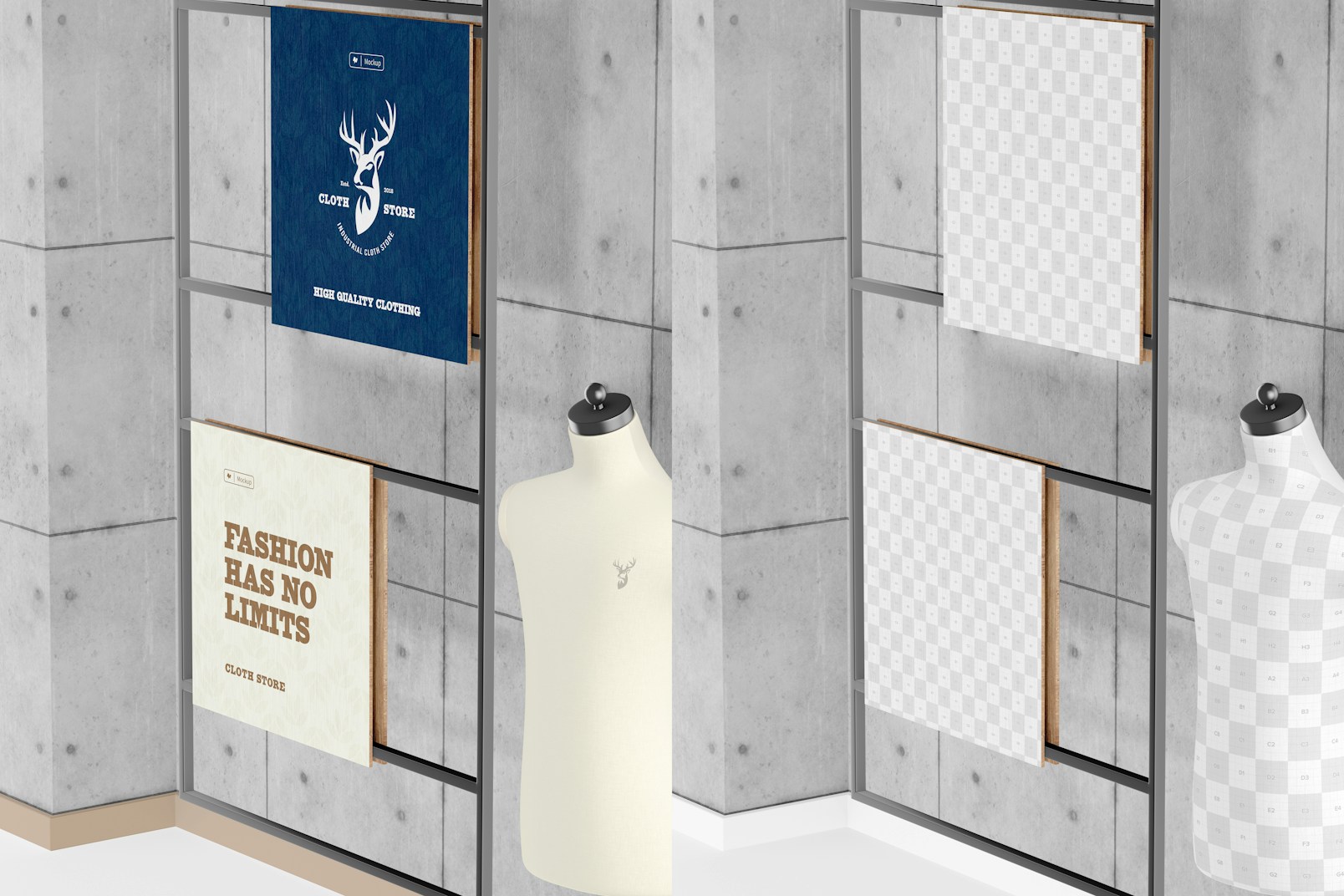 Industrial Clothing Exhibitor Mockup, Perspective