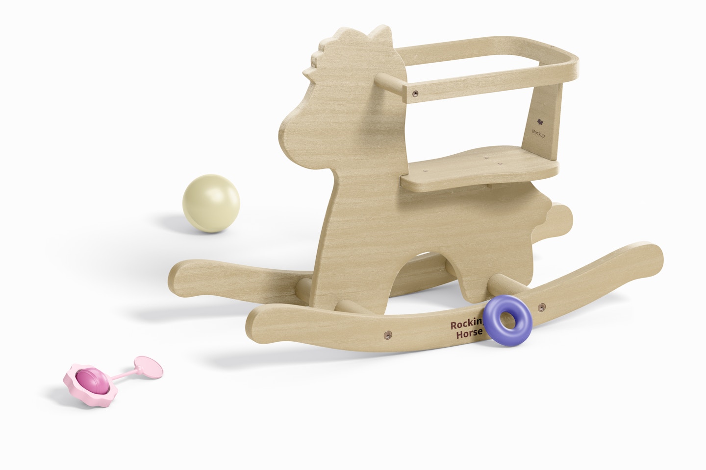 Baby Wooden Rocking Horse Mockup, Left View