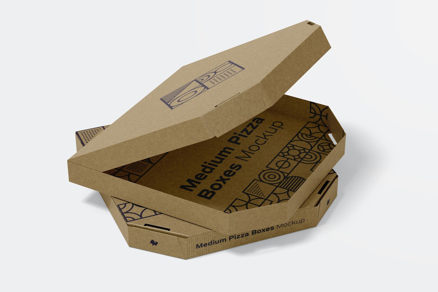 Medium Pizza Boxes Mockup, Stacked Set Medium Pizza Boxes Mockup, Stacked Set