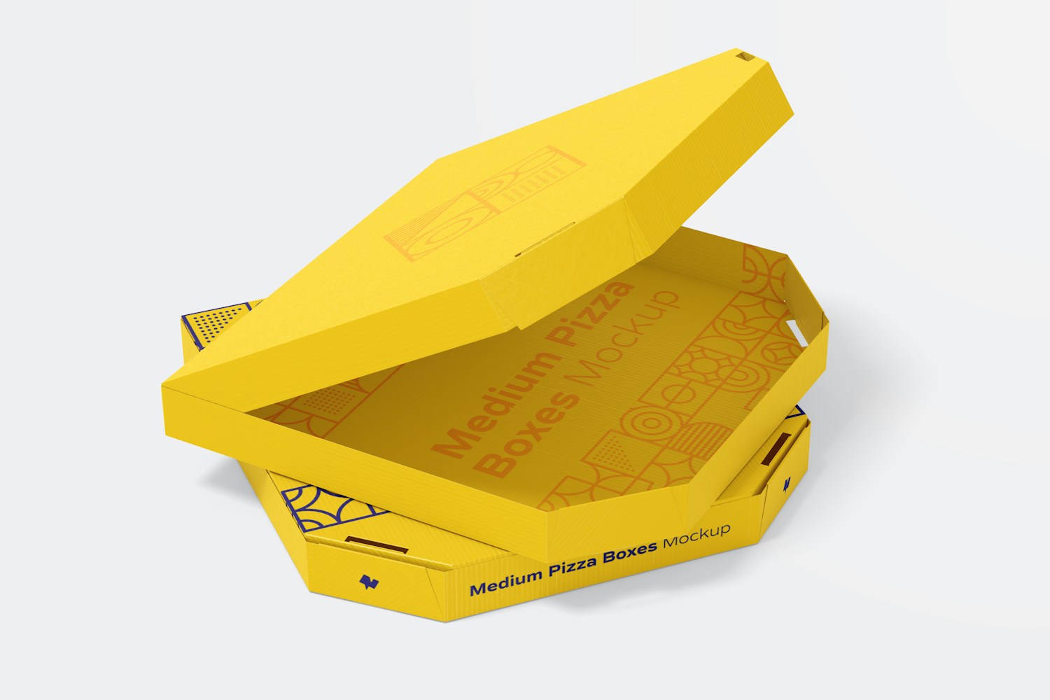 Medium Pizza Boxes Mockup, Stacked Set Medium Pizza Boxes Mockup, Stacked Set