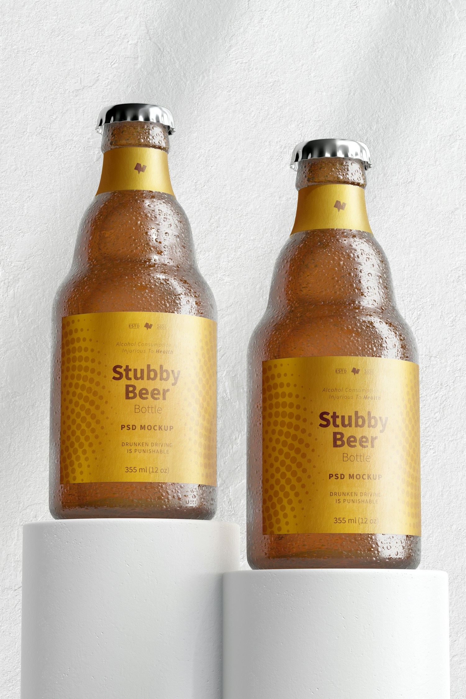 Stubby Beer Bottles Mockup, Perspective