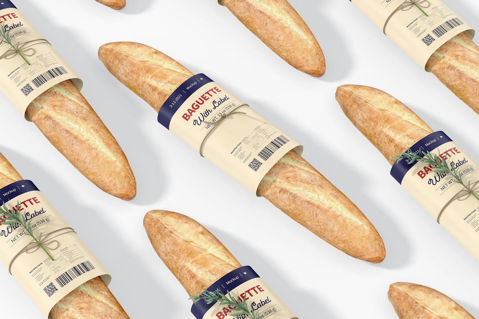 Baguettes with Label Mockup, Mosaic