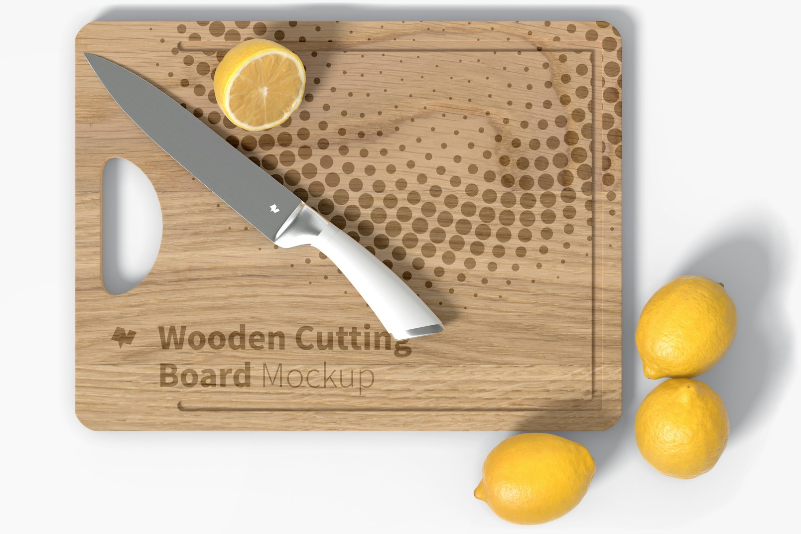 Wooden Cutting Board with Lemons Mockup