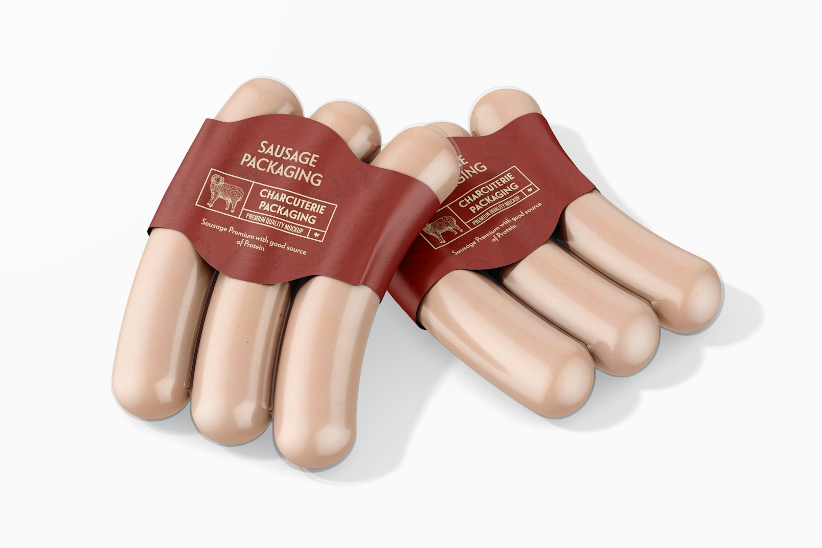 Sausage Packaging with Tag Mockup, Leaned