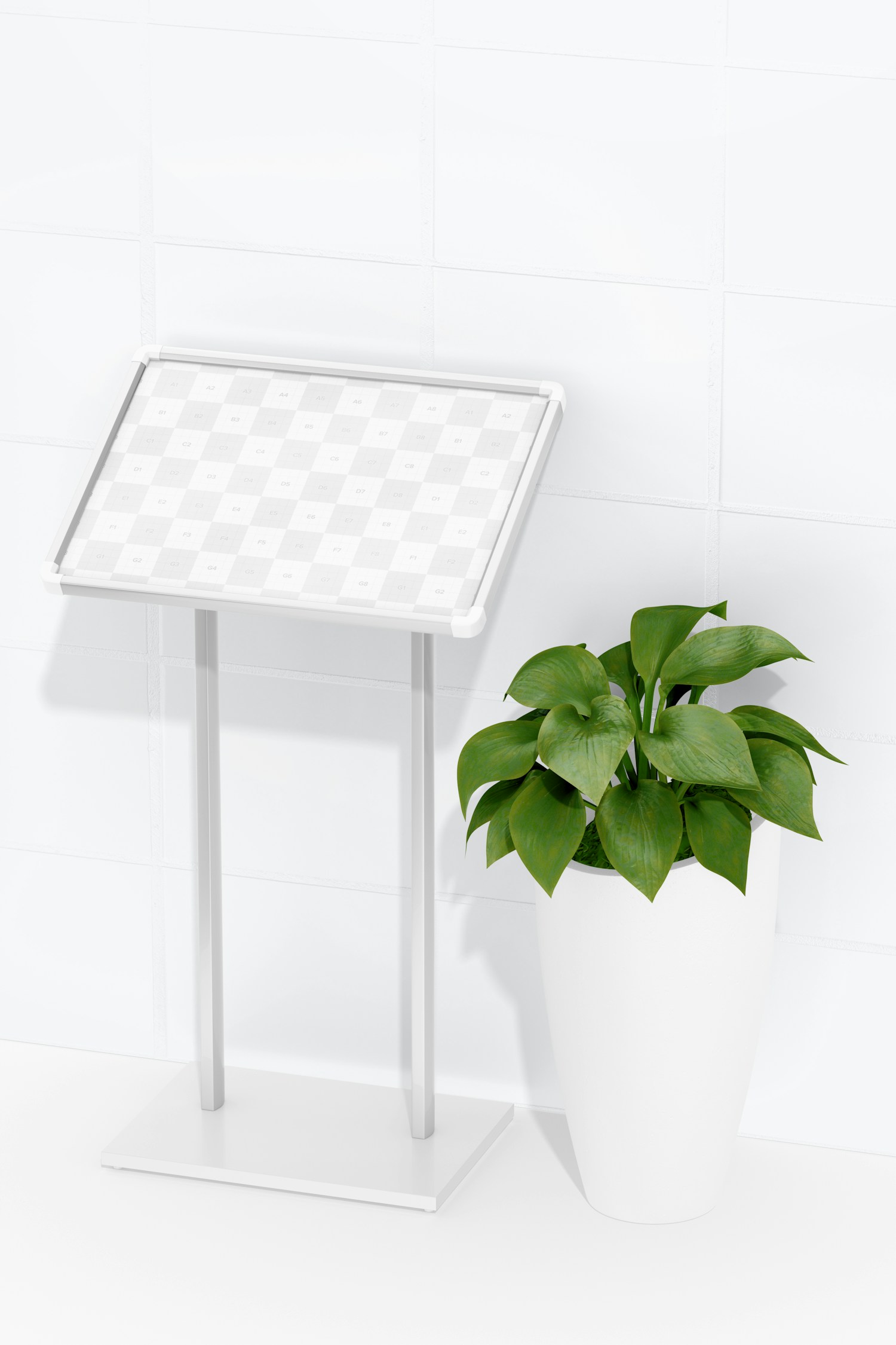 A2 Standard Menu Stand Mockup, with Plant A2 Standard Menu Stand Mockup, with Plant