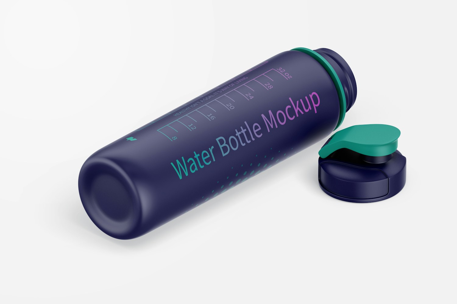 32 oz Water Bottle Mockup, Isometric Right View