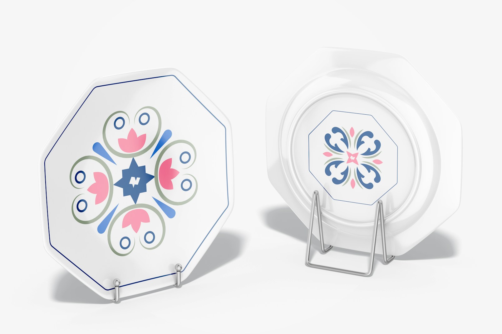 Octagonal Plates Mockup, Front and Back View