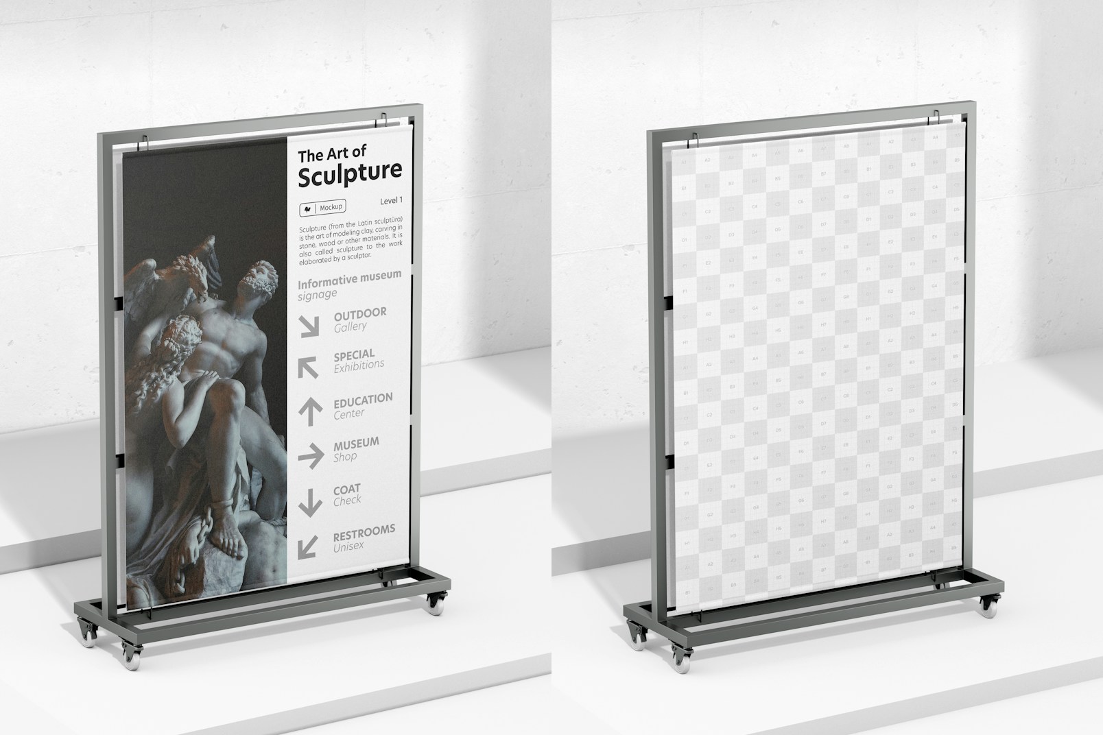 Exhibition Signage with Wheels Mockup, Perspective