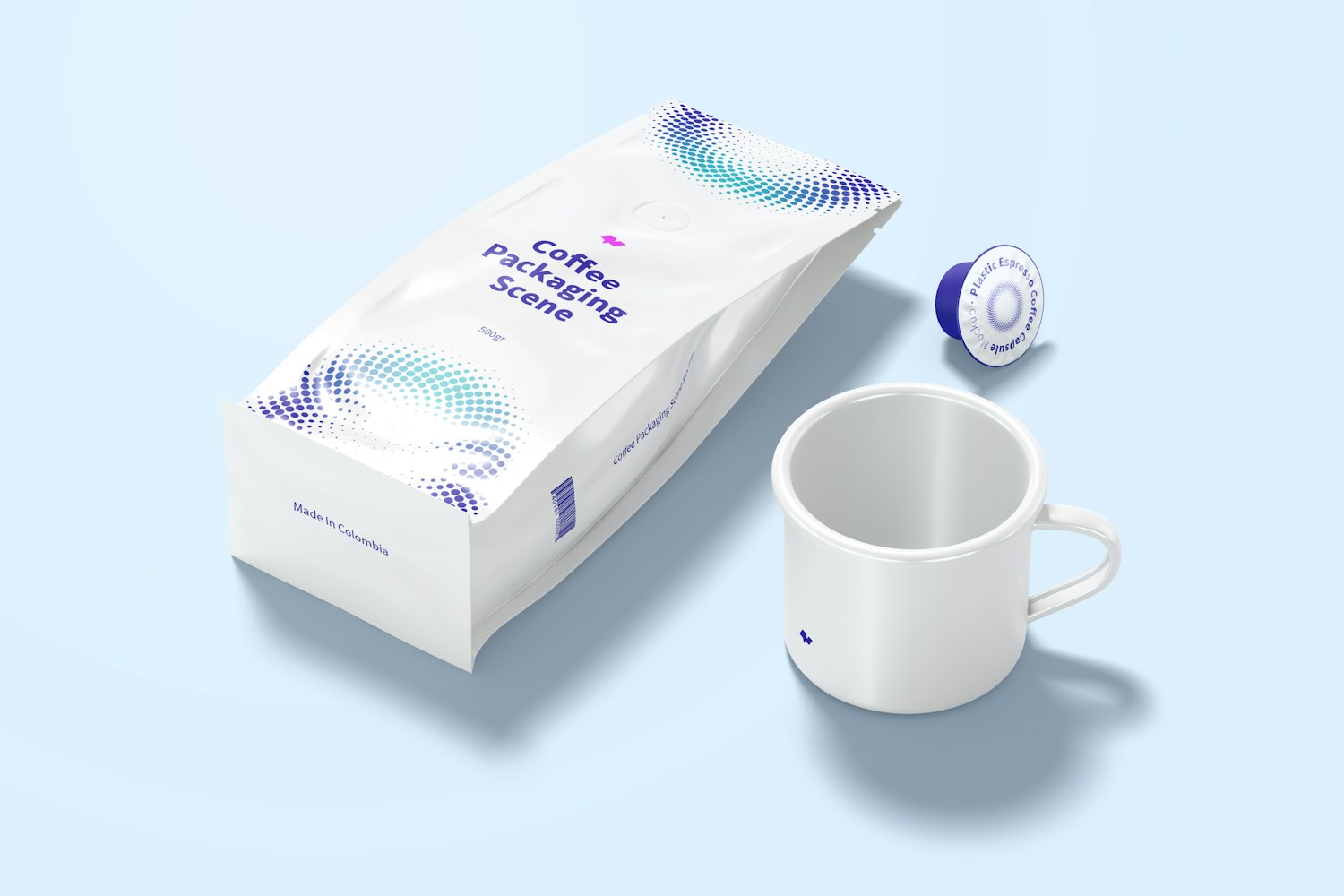 Coffee Packaging Scene Mockup, Top View Coffee Packaging Scene Mockup, Top View