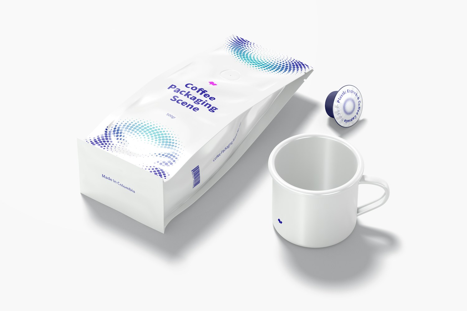Coffee Packaging Scene Mockup, Top View Coffee Packaging Scene Mockup, Top View