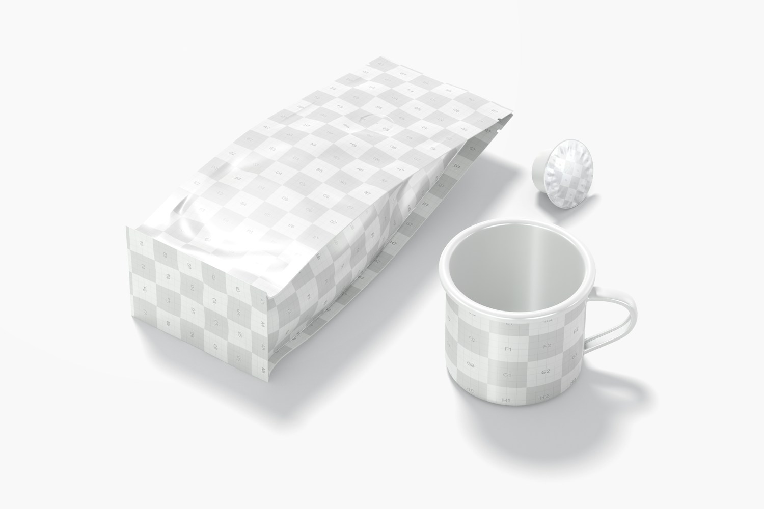 Coffee Packaging Scene Mockup, Top View Coffee Packaging Scene Mockup, Top View