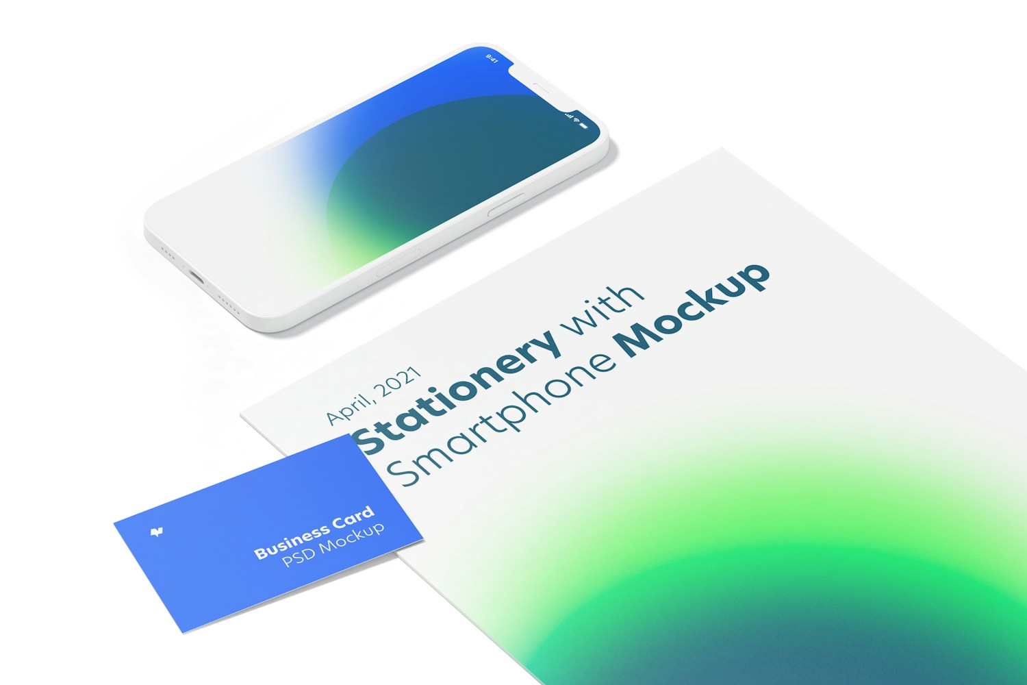 Stationery with Smartphone Mockup, Close-Up